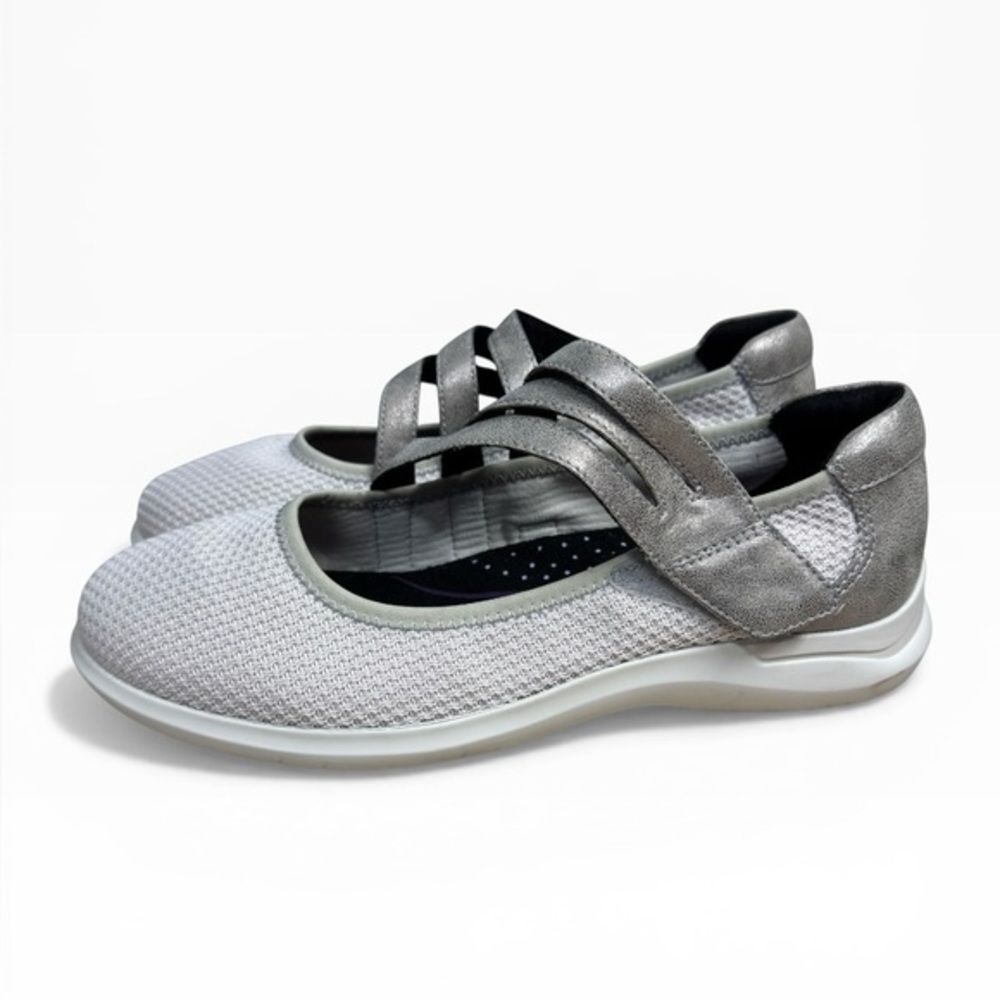 Aravon Power Comfort Mary Jane Knit Shoes Gray Silver Size US 8.5 UK 6 Comfort